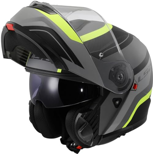 LS2, Casco Moto Modulare STROBE II MONZA Matt Black H-V Yellow, XL
