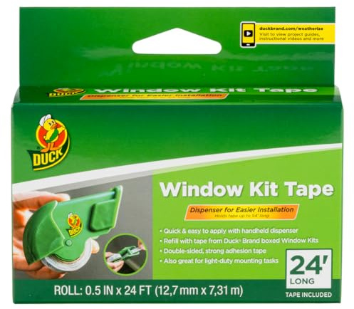 Duck Brand Fenster-Kit Klebeband mit nachfüllbarem Spender, doppelseitiges Klebeband mit starker Haftung für die Verwendung mit Duck Brand Fensterisolierungs-Kit-Klebeband, 1,3 cm x 6,1 m, Grün