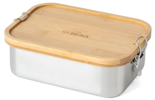 ECO Brotbox Bento Classic - Brotdose mit Fächern 1100ml Bamboo Edition- Lunchbox aus Edelstahl rechteckig - BPA-frei und auslaufsicher - Unterteil Spülmaschinenfest