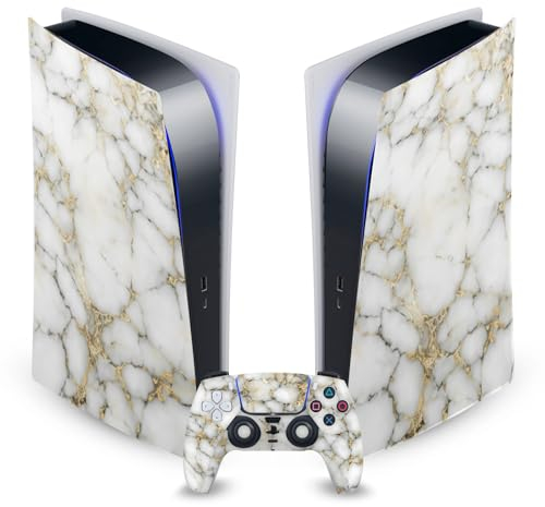 Head Case Designs Weiß Und Gold Marmor Vinyl Frontplatte Haut Gaming Aufkleber Abziehbild Abdeckung kompatibel mit Sony Playstation 5 PS5 Digital Edition Console and DualSense Controller