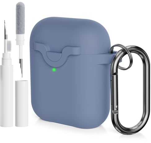 AOTUAO Kompatibel mit AirPods 2 &1 Hülle Case mit Reinigungsset, Weiches Silikon Stoßfeste Schutzhülle für AirPods 2. und 1. Generation Case Cover mit Karabiner, Gray Blue
