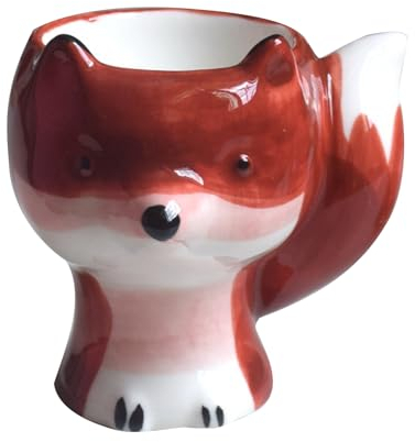 Soulnioi Eierbecher, Cartoon-Keramik-Eierhalter, bedruckter Eierhalter, Eierständer-Tablett, für Küche, gekochte Eier, Frühstücksaufbewahrung, Eierbecher/Halter, roter Fuchs