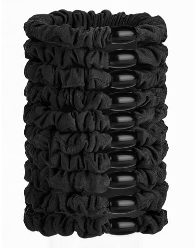 JessLab Scrunchy Hair Ties, 10 Pcs Silk Satin Hair Ties Ponytail Holders Gentle Elastic No Damage Scrunchies Hair Bands Stretchy Hair Accessories for Girls Women Ladies, Black