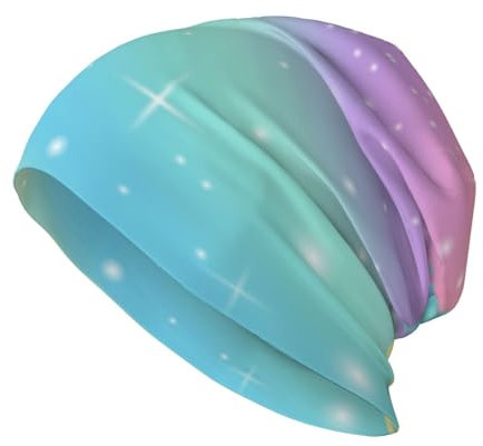 EgoMed Totenkopfmütze, Strickmütze, Polyester-Sturmhaube, Slouchy-Beanie-Mütze, Laufmütze, Regenbogen-Pastell