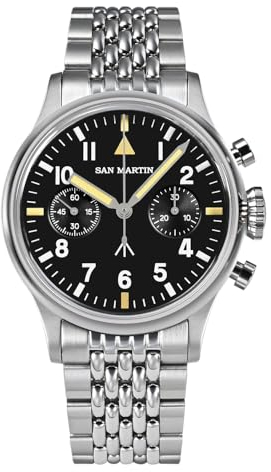 San Martin 38,5 mm Chronograph Herren Pilot Uhr Luxus ST1901 Manuelle Mechanische Militär Flieger Armbanduhren, V 1, Retro