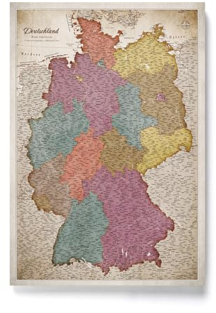 Canvas Deutschlandkarte mit Pinnwand Kork zum Pinnen der Reiseziele - Wanddeko für Jeden Raum - Hochwertige Leinwand Bilder mit Deutschlandkarte (90x60 cm, Muster 5)