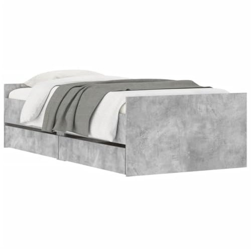 vidaXL Bettgestell, Bettrahmen mit Lattenrost, Bett Gästebett mit Schubladen, Einzelbett Schlafzimmerbett Schlafzimmermöbel, Betongrau 100x200cm