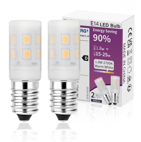 YzzYzz Kühlschranklampe E14 LED - 1.8W Warmweiß 2700K 245LM Kühlschrank Glühbirne für Kühlschrank Nähmaschine, 2er Set
