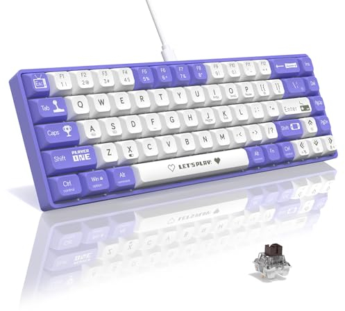 AJAZZ AK680 65% Wired Hotswap Mechanical Keyboard,68-Key Portable Anti-Ghosting Gaming Keyboard,Mixed Rainbow Backlit Programmable,EVA Sandwich,Ergonomic Design,Sleeve Brown Switch for MAC/WIN-Purple