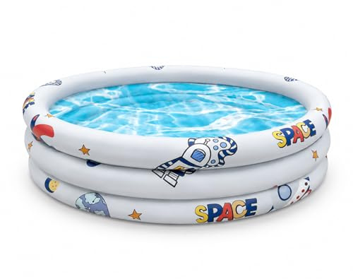 3-Ring Inflatable Paddling Pool for Kids – 130×40 CM Easy Setup Swimming Pool with Safety Floor – Kids Paddling Pool for Toddlers, Baby & Family Garden