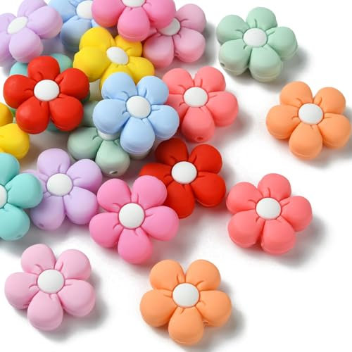 UR URLIFEHALL 20 Pcs 10 Colours Flower Silicone Beads Colourful Floral Silicone Focal Beads for Keychain Ballpoint Pen Jewellery Making