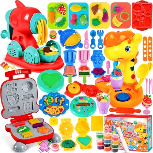 NEMMXUB Juego de Plastilina, Herramientas Plastilina para Niños, 52 Piezas de Moldes plastilina para Crear Hamburguesa,Pizza y Pasta, Accesorios de Arcilla de Modelado,con 12 Cajas Arcilla