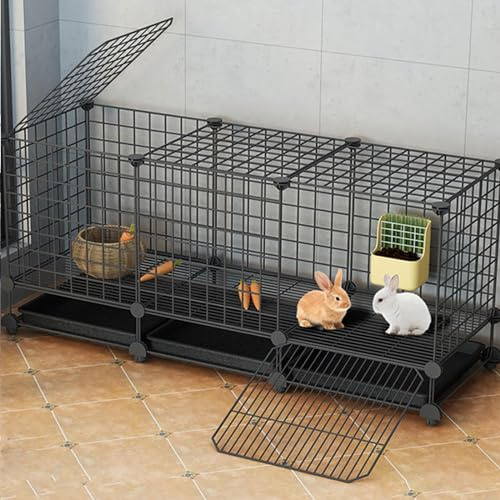 RTTZBOZ 2-türiges Design Frettchenkäfig Kaninchenkäfig Indoor Chinchillakäfig Kleintierkäfige Catio mit 360° Drehbaren Rollen(Black)