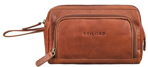 STILORD Henry Kosmetiktasche und Kulturbeutel aus Leder für Damen und Herren, große Waschtasche mit Fächern und Trageschlaufe Farbe:maraska - braun