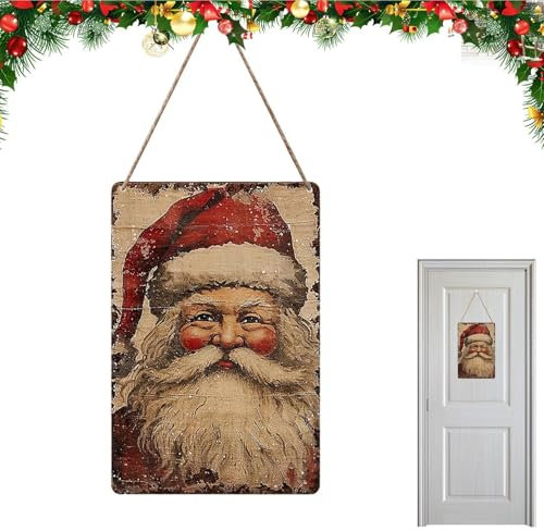 Letrero de Navidad para puerta – Cartel de Navidad para puerta de entrada, adorno de pared con Papá Noel | Decoración de pared de Papá Noel de madera, cartel de porche de Navidad