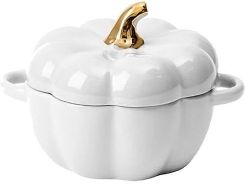 FGUUTYM Cadeau 75 pots à citrouille en céramique pour la cuisine, cocotte avec couvercle, mini bols à soupe à la citrouille pour la maison, Thanksgiving, Halloween, yaourt pour enfants (blanc, taille