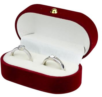 WisePoint 2 Fentes Boite Bague, Porte Alliance Mariage en Velours Ovale Boite a Bague pour Fiançailles et Mariage, Boite a Bijoux pour Anneaux, Boucles d'Oreilles, Broches (Rouge)