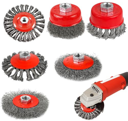 mizikuu 6 PCS Drahtbürste Winkelschleifer, M14 Topfbürste Winkelschleifer Stahl Drahtbürsten Kegelbürste Schleifbürsten 100 mm, 75mm Winkelschleifer Werkzeug Korn