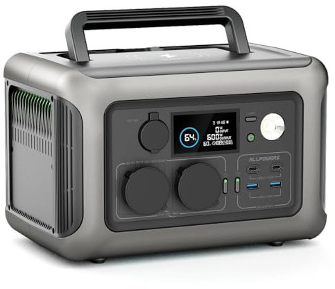 ALLPOWERS R600 Estación de Energía Portátil, Batería LiFePO4 de 299 Wh, Generador Solar de Salida de CA de 2 * 600 W (Pico1200 W), Carga Rápida de 1 Hora, Adecuado para Viajes, Camping, RV, Emergencia