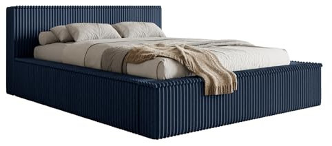 Selsey Polsterbett 160 x 200 cm Doppelbett Gepolstertes Bett Bettgestell Mit Stauraum Und Kopfteil Weicher Cord Stoff Marineblau Affolio