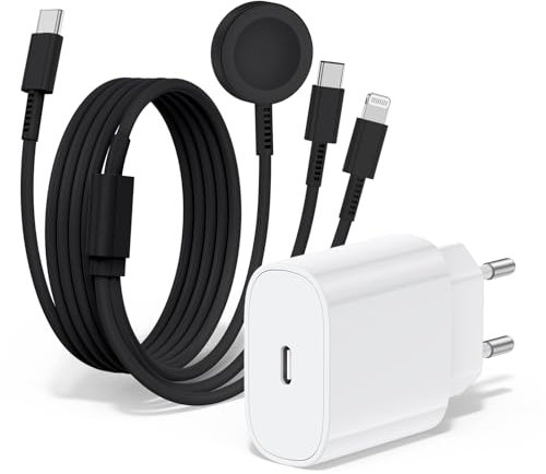 QZIIW Cargador para Apple Watch, Cargador USB C 20W con cable de carga Apple Watch 3 en 1 (2M),Cargador Apple Watch para Apple Watch Series 9/8/7/6/SE/5/4/iPhone 16/15/14/13/12/11/iPad en carga