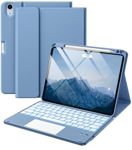 Vobafe Coque Clavier pour iPad Air 11 Pouces M4 2026/M3 2025/M2 2024 | pour iPad Air 5ème/4ème gén 10,9, Étui Clavier Détachable avec Pavé Tactile, Rétroéclairage 7 Couleurs et Porte Crayon, Bleu
