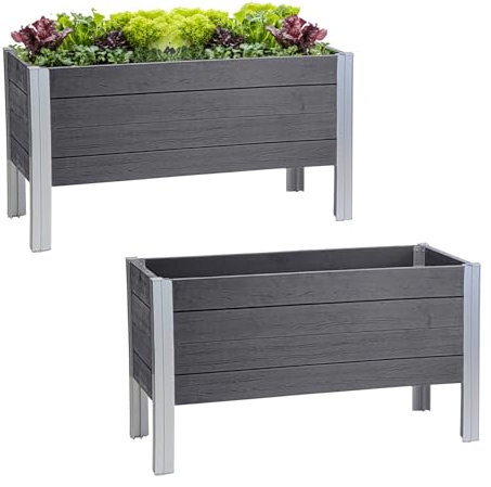 TRUTZHOLM Hochbeet 98 x 40 x 59 cm 100 Liter Holzoptik robust witterungsbeständig grau