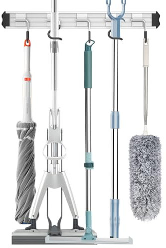 QcoQce Besenhalterung Wand, Gartengerätehalter, Moderner Stil, Besenhalter aus Aluminium mit Abnehmbarem Haken, 1er-Pack, Aufbewahrungsgeschenk für Badezimmer,Küche,Schrank,Garten,Garage (Schwarz)