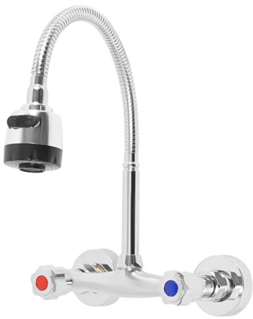 Rubinetto a due manopole, montaggio a parete, corpo in ottone cromato, per lavandino e cucina, rubinetto da bagno, modalità colonna d'acqua, modalità doccia con doccetta girevole a 360°