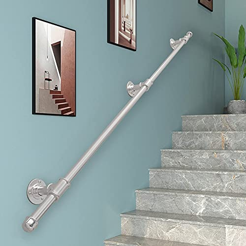 LIPJIA Mop Holder Broom Holder Silver Outdoor Staircase Handrail Banister Kit Wall Mounted Stair Rails with Grab Handles for Support Available in Various Lengths 1m 1.5m 2m 2.5m 3m