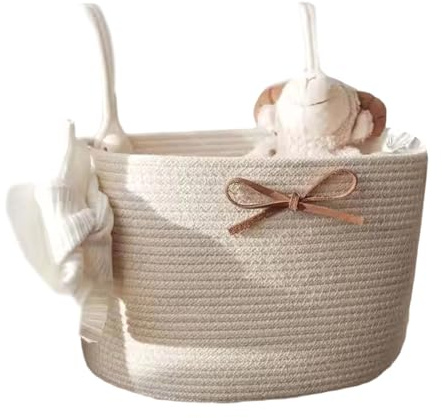 Baby-Nachttisch-Aufbewahrungskorb, natürliches Baumwollseil, gewebtes Design für Windeln, Zubehör, einfach aufzuhängen, Kinderzimmer-Organisation, Hängeorganizer für Kinderbetten