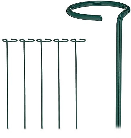 Relaxdays Pflanzstäbe Metall, 12er Set, Rankstäbe mit Ring, dunkelgrün | Metallstäbe Garten, Rankhilfe Stäbe, 40 cm lang