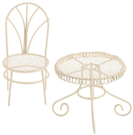 FUNNETOYU 2pcs Miniature Iron Table and Chair Set for Dollhouse Bistro Style with Backrest Refined Crafting Detailed Landscape Decoration for Creative Role Play