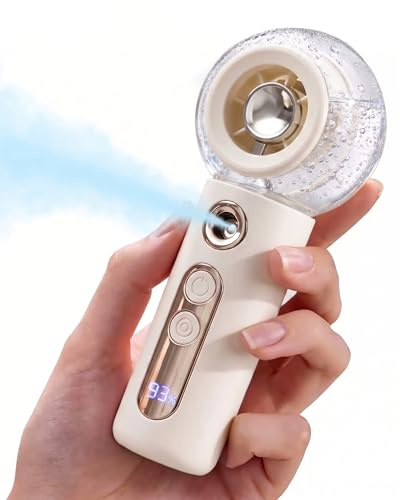 Tendiren Mini ventilatore portatile portatile, ricaricabile, con nebulizzatore, 4 velocità, turbo potente, con serbatoio per acqua, per viaggi, casa, ufficio, all'aperto, campeggio, spiaggia (bianco)