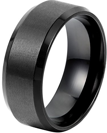 OIDEA Herren Edelstahl Ring mit personalisiert Gravur, 8mm Retro Polished Schwarz Verlobungsringe Trauringe (Ohne Gravur, 74(23.6))