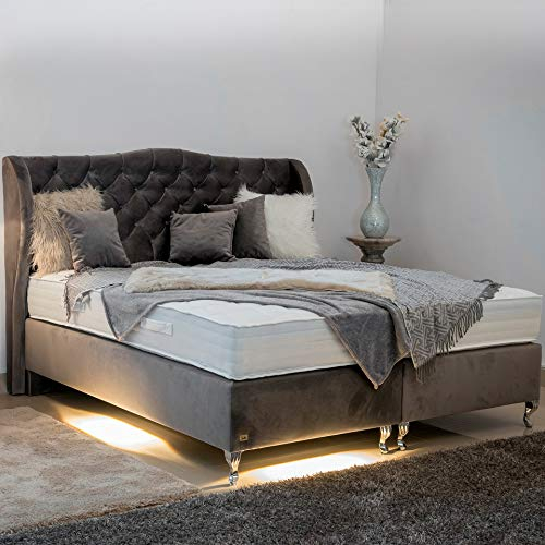 Boxspringbett Chesterfield Polsterung Antirutsch-Matten Royal Taschenfederkern Matratze mit integriertem Original Gelax Topper Kern Komplettset - Jedes Bett EIN Unikat - Made in Germany 180 x 200 cm