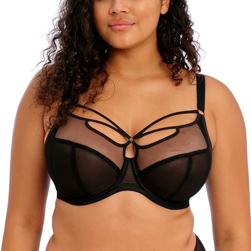 Elomi Women's Plus Size Sachi Strappy Underwire Plunge Bra, Sheer, Black, 42F