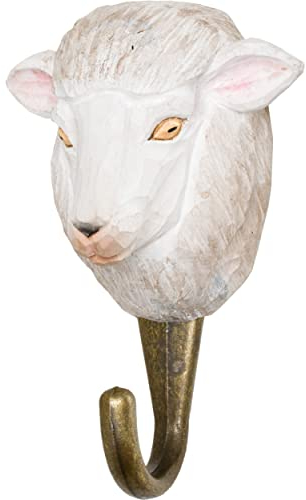WILDLIFEGARDEN WG517 Haken Schaf - Handgeschnitzter Tierhaken aus Holz und Metall - die Haustiersammlung