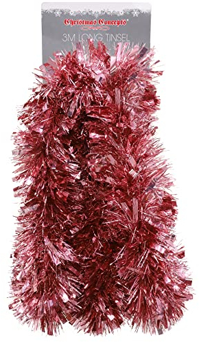Christmas Concepts® 3m / 9.8ft Klobig/Feines Weihnachtslametta - Weihnachtsdekoration - Hochwertige Lametta (Erröten Rosa)