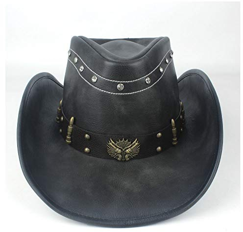 2019 Damen Hats Unisex 100% Leder Schwarz Westernhut Cowboyhut für Frauen Winter Outdoor Reisen Outblack Jazz Sombrero Cowgirl Cap Casual Verstellbare Mode, Leder, Schwarz , 58-59cm