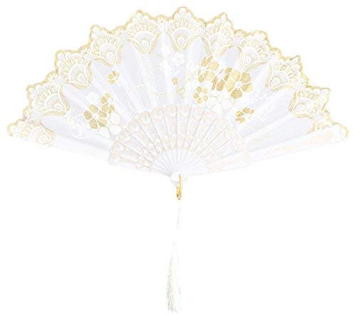 N/A Kunststoff Kirschbaum-Motiv, für Hochzeiten, faltbar, Kühlung, Tanz, Handventilator, Weiß