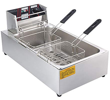Freidora De Grasa Profunda, Freidora Eléctrica Profesional De Encimera Eléctrica Profesional De 12L Freidora Eléctrica De Tanque Simple De Acero Inoxidable De Doble Tanque Profundo