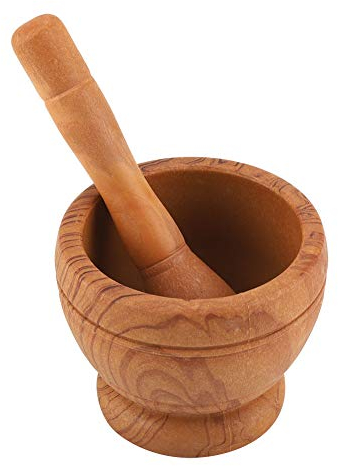 Nikou Pestle And Mortar Set, Wood Grain Bowl and Grinder, Manual Plastic Garlic Grinder Spice Herb Mortar Pestle Set Grinding Bowl Kitchen Tool