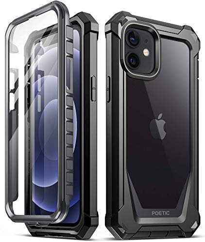 Poetic Guardian Series Case Compatible with iPhone 12 mini 5.4 inch, Full-Body Hybrid Reinforced Shockproof Protective Rugged Clear Bumper Cover Case with Built-In-Screen Protector, Black/Clear
