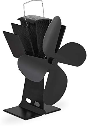 Relaxdays Ofenventilator ohne Strom, geräuscharm, für Kamin & Ofen, hitzebetrieben, 4 Blätter, Kaminventilator, schwarz, 1 Stück