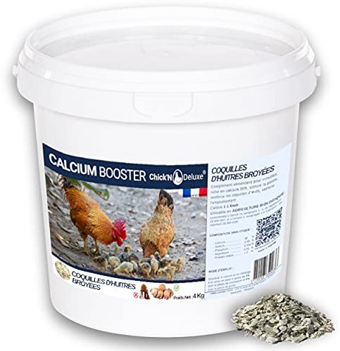Chick'N Deluxe® Calcium Booster 4Kg. Coquille huitre Poules pondeuse. Produit minéral Naturel Riche en Calcium, stimule la Ponte, renforce la Coquille d'œuf.
