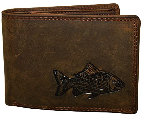 flevado Herren Angler Geldbörse Fisch Motiv Vollleder RFID Schutz (Motiv 1)
