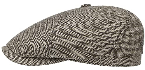 Stetson Milner Seiden Flatcap Herren – Made in EU – Hoher UV-Schutz – Elegante Schiebermütze aus 100% Seide – Moderne Schirmmütze mit Baumwollfutter für Männer – Sommer/Winter beige-schwarz 59 cm