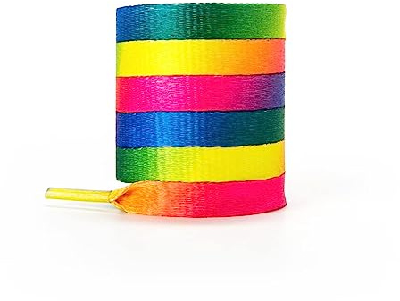 CCSOFTIME 2 Pairs Flat Rainbow Shoe Laces,150cm Long Laces for Trainers Converse Air Force 1 High Top Boots,Wide 8mm Replacement Laces for Men Women Kids Boys Adult,Rainbow-150cm