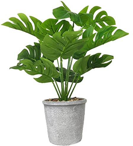 Aisamco Feuilles de Palmier Artificielles avec Pot Gris Fausse Feuille de Tortue Tropicale Grandes Feuilles de Palmier Plantes Artificielles avec Pot pour Décoration